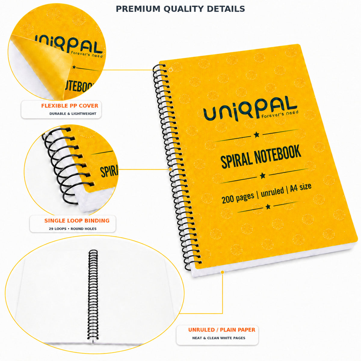 UNIQPAL College Spiral Notebook A4 Ruled | 3 x 200 Pages | Notes, Assignments, Projects & Daily Writing | Pack of 3