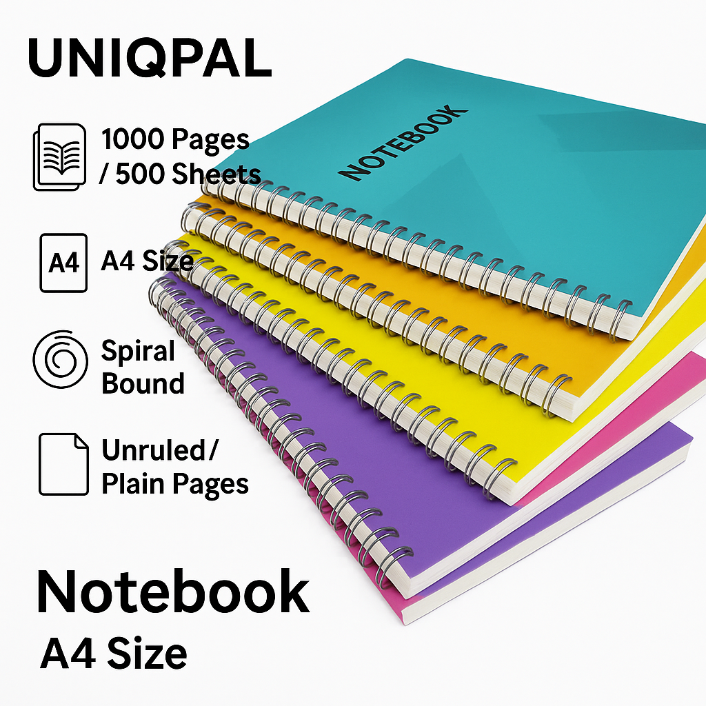 UNIQPAL Sprial Notebook || Unruled/Plain || 1000 pages (200 pages every notebook ) || set of 5 ||