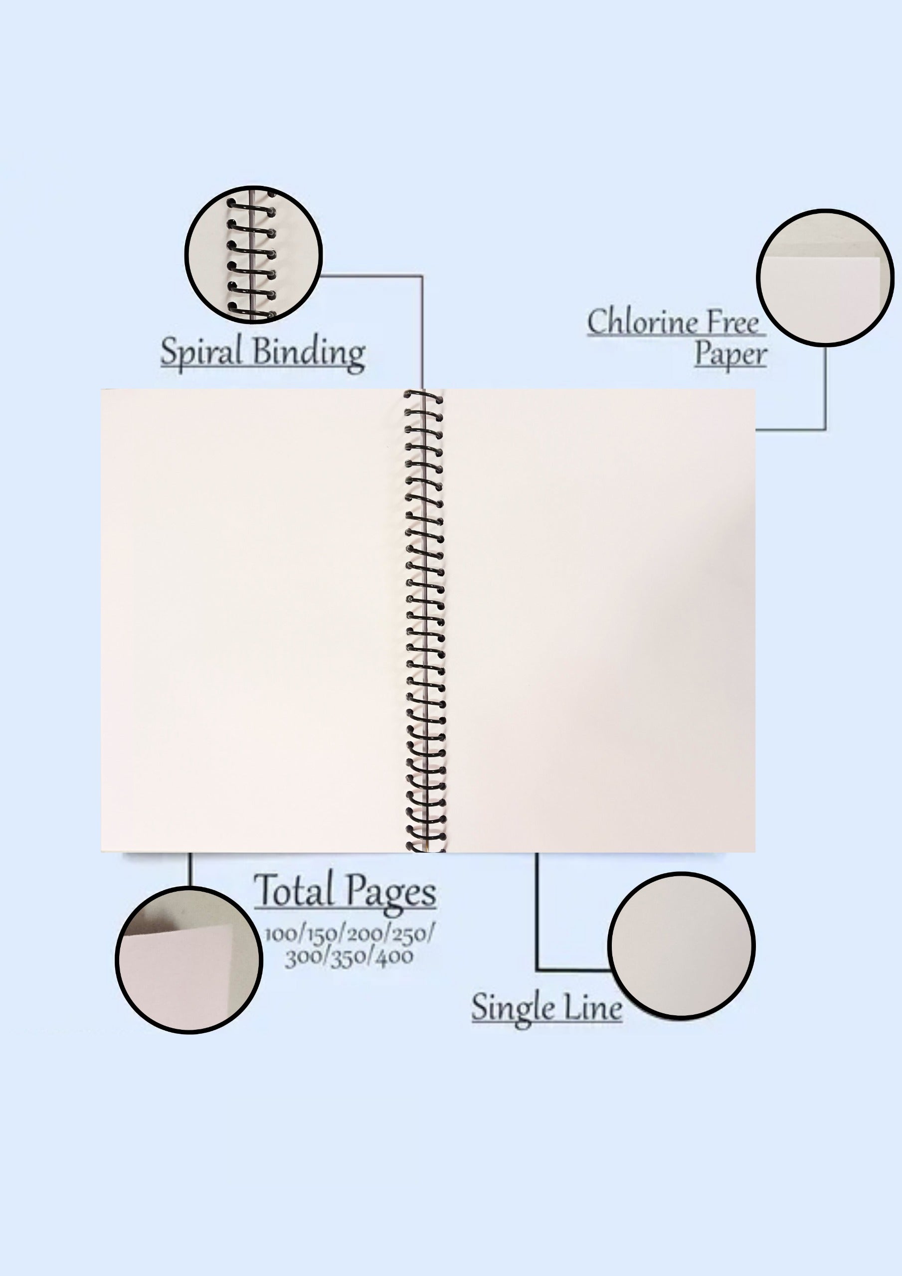 A4 Size Plain Spiral Notebook - Unleash Your Creativity with 200 Pages of Blank Paper, pack of 6