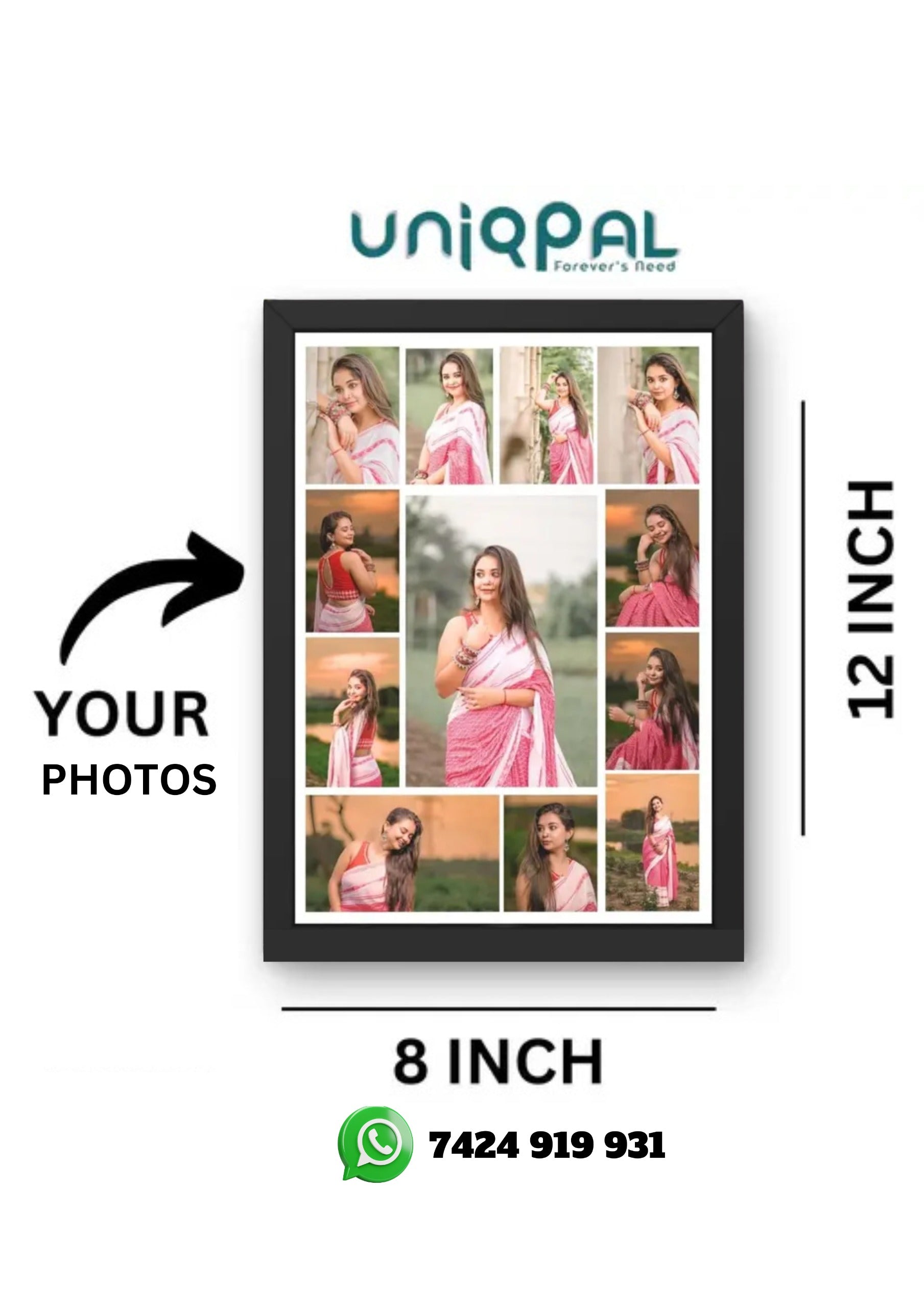 Customized 12 photo frame collage Gift A4 size black