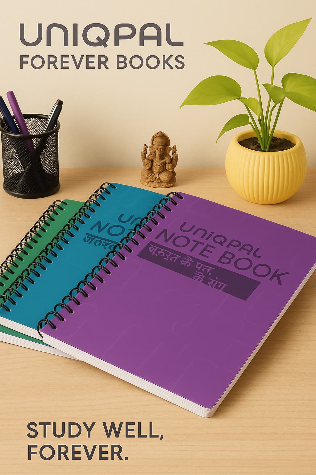 UNIQPAL Spiral unruled Notebook, A4 Size (600 pages / Pack of 3 ), for notes Students